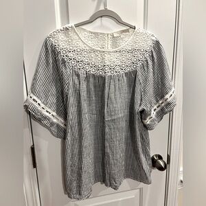 Loft Striped Top with Crochet Detail